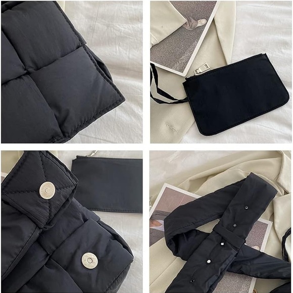 Black Puffy NYLON weave Shoulder Bag -  Women's Shoulder / Crossbody - Picture 5 of 7